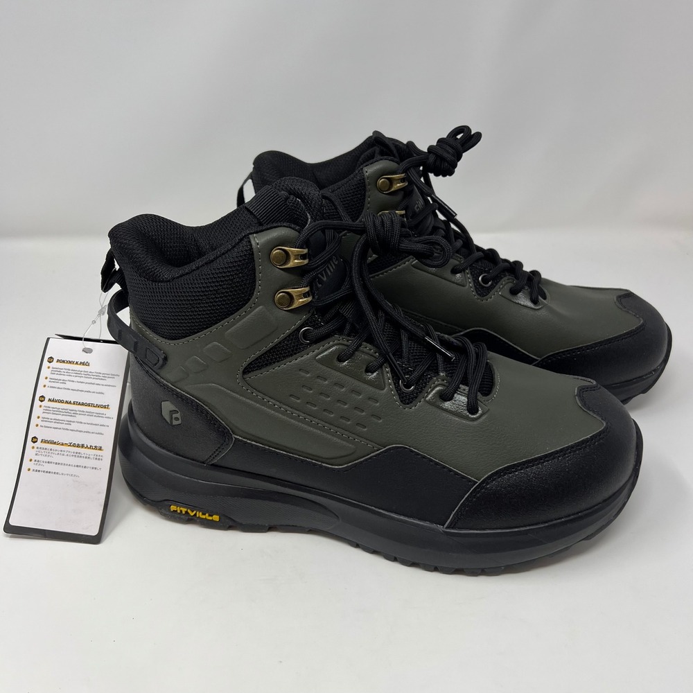 FitVille Rugged Core Hiking Boots Men 8EW Green Black Extra Wide Arch Support
